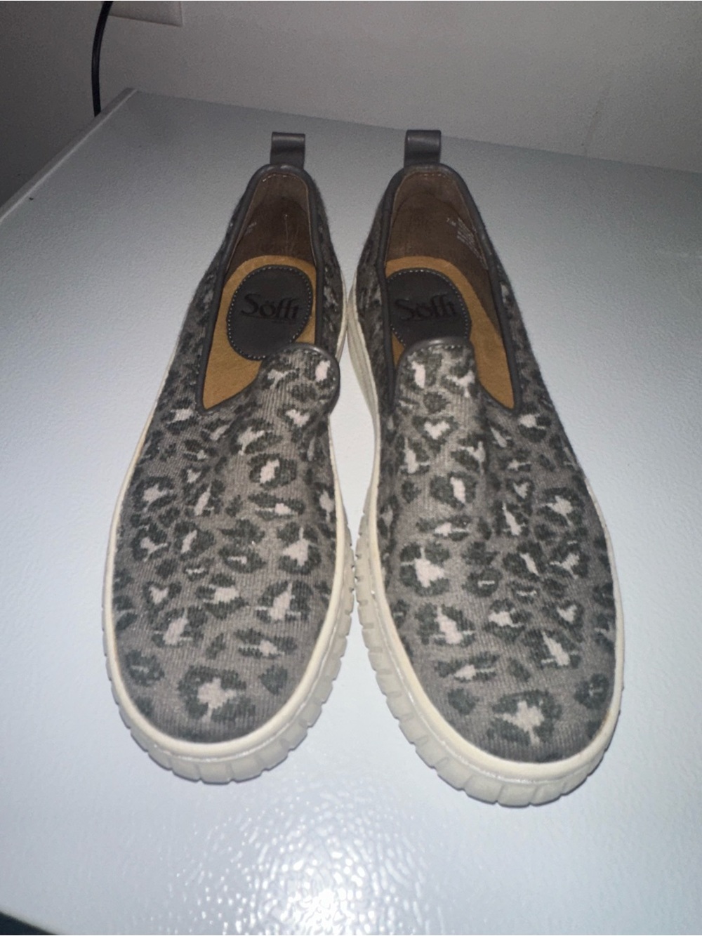 Sofft Women's Slip-On Leopard Knit Sneaker - Gray